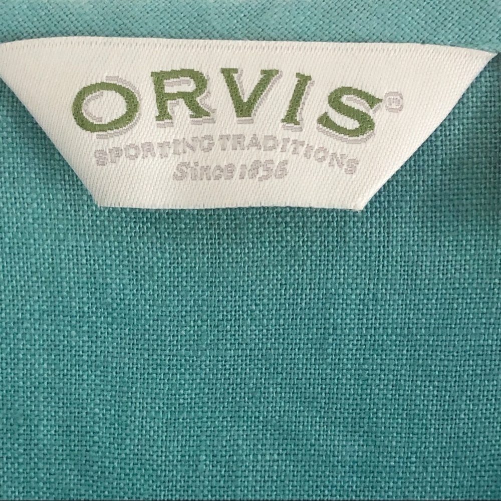 Orvis 100% Linen Teal Lagenlook Blouse Large - Picture 5 of 9